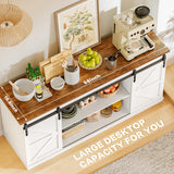 YESHOMY Storage Cabinet, Farmhouse Sideboard Buffet Coffee Bar with Sliding Barn Doors, Shelf for Home Dining Room, White YESHOMY