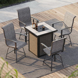 Grand patio 5-Piece Patio Swivel Bar Set with Fire Pit Table 60,000 BTU Heat Output, Outdoor Counter Height Patio Bar Stools Set of 5, High Bar Chairs with High Back, Black&Grey Plaid Grand patio