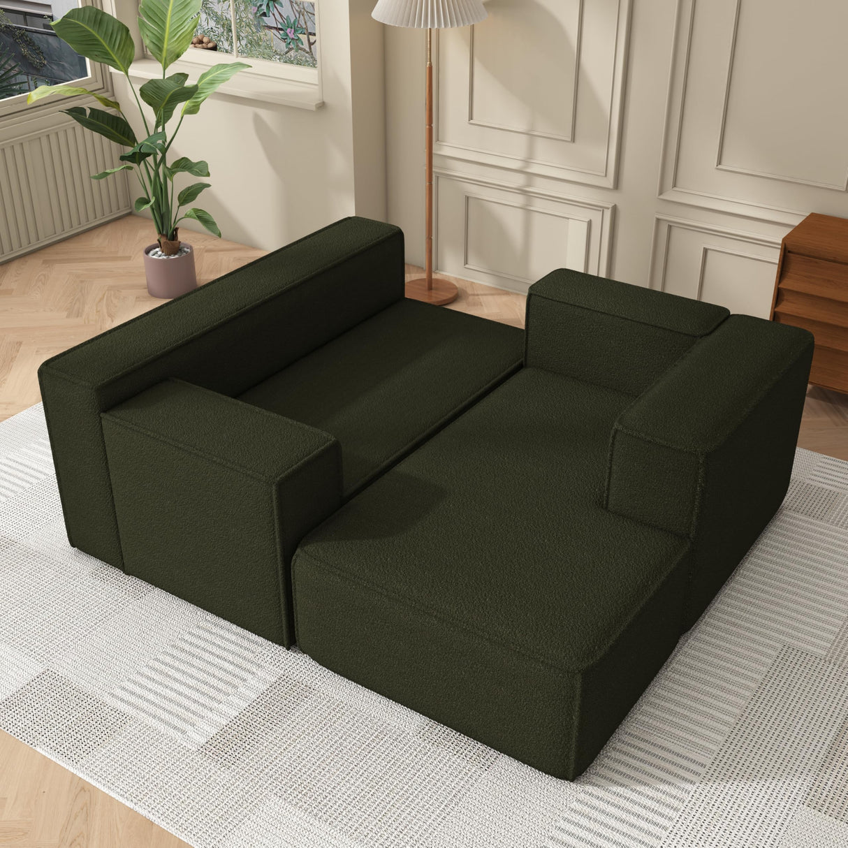 Swbvs Modular Sectional Sleeper Sofa,L-Shape Chaise,7-Seater Sofa,Upholstered Couches for Living Room Bedroom,No Assembly,Green Swbvs