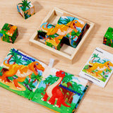 Wooden Dinosaur Block Puzzles for Kids Ages 3-5 with Baby Book, Jigsaw Puzzles Preschool Educational Interactive Toys Gift for Boys Girls, Wood Dino Cube Puzzles for Toddlers 2 3 4 5 6 Years Old PLUSYARD