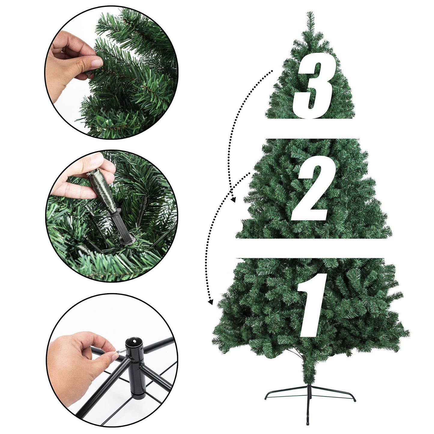 9FT 2,300 Tips Artificial Christmas Pine Tree Fake Xmas Spruce Trees Holiday Decoration with Metal Stand Easy Assembly for Outdoor and Indoor Decor Green