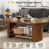 Tribesigns Oval Coffee Table, Mid-Century 2-Tier Coffee Table with Storage Shelf, Modern 45.27" Accent Center Table with Wooden Dual Base for Living Room Bedroom Apartment, Rustic Brown Tribesigns