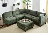 Luxe Oversized Modular Sectional Sofa, Modern Chenille Convertible Sleeper Sofa with Storage Ottoman, Comfy Deep Seat U-Shaped Cloud Couch for Living Room（Green，5-Seater + 1*Ottoman+ Tea Tray） smilesun