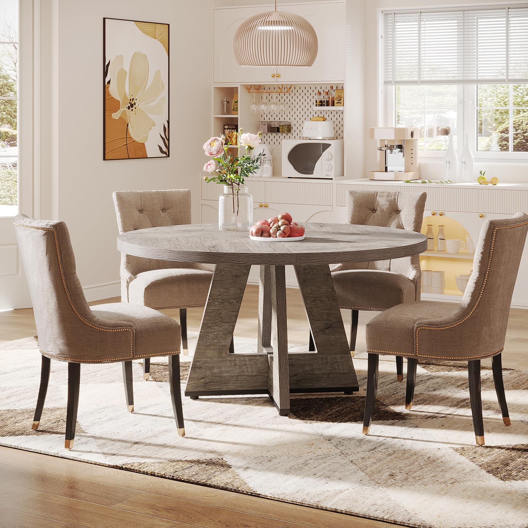 Tribesigns Farmhouse Dining Table for 4 People, 47 Inch Round Wood Dining Table, Retro Grey Kitchen Dining Table with Heavy Duty Legs for Dining Room, Kitchen (Chairs Not Included) - WoodArtSupply