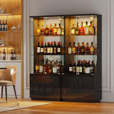 HNEBC 71'' Display Cabinet with Glass Doors&3 Color Lights&Lockable for Bedroom Black,High Gloss Curio Cabinet with Adjustable Glass Shelf 3-Tier Bookcase for Living Room HNEBC
