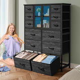 EnHomee Tall Dresser for Bedroom with 12 Drawer Dressers & Chests of Drawers for Closet with Charging Station & LED Lights & Mesh Door Sturdy Black Dresser with Wooden Top and Metal Frame EnHomee