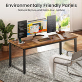 Huuger 55 Inch Desk with Power Outlets, Deeper & Thicker Desktop, Robust Metal Tubes, Computer Desk, Heavy Duty Office Desk, Work Gaming Desk for Home Office, Rustic Brown Huuger