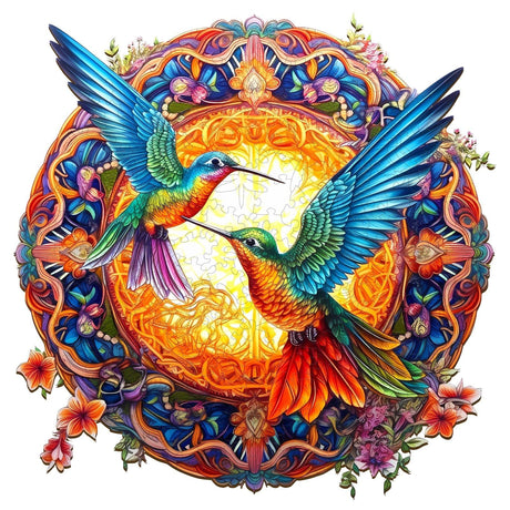 WOODBESTS Wooden Jigsaw Puzzle for Adults, Mandala Hummingbird Puzzle (L, 300pcs, 13.8"x13.8") Beautiful Wooden Box, Puzzle Wood Unique Shape, Birthday Gifts for Adults and Kids Family Game WOODBESTS