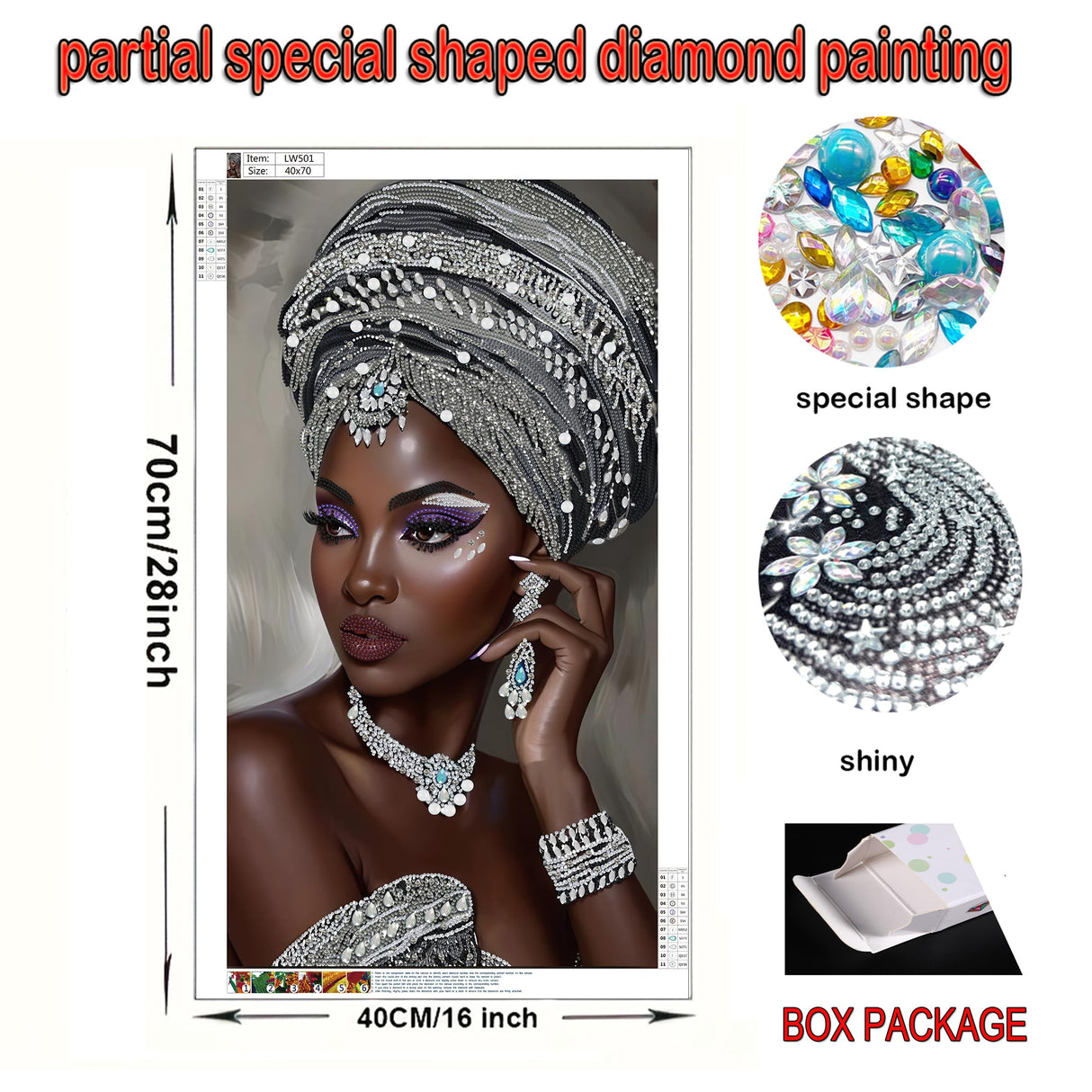 KUFWKEY African Diamond Art Kits for Adults,Partial 5D DIY Diamond Painting kit for Beginners,Special Shaped Diamond Art,Sparkling gem Art,Diamond dots,Mosaic Kits,Home Decor,Large Size 16X28 inch KUFWKEY