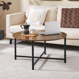 Yaheetech Round Coffee Table, Small Coffee Table for Living Room, Rustic Wood Circle Modern Center Table with Sturdy Metal Legs, Easy to Assemble, 35.5 x 18 Inches Yaheetech
