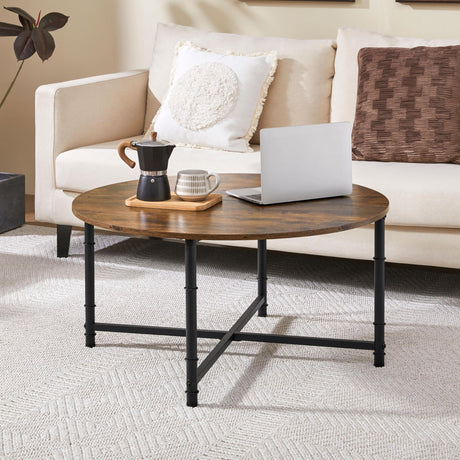 Yaheetech Round Coffee Table, Small Coffee Table for Living Room, Rustic Wood Circle Modern Center Table with Sturdy Metal Legs, Easy to Assemble, 35.5 x 18 Inches Yaheetech