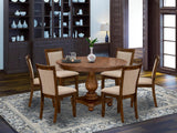 East West Furniture F2MZ7-N04 7 Piece Dining Room Furniture Set Consist of a Round Dining Table with Pedestal and 6 Light Tan Linen Fabric Upholstered Chairs, 48x48 Inch, Antique Walnut East West Furniture
