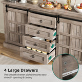 YITAHOME 59" Farmhouse Buffet Cabinet with Storage, Large Sideboard Cabinet w/Sliding Barn Doors and 4 Drawers for Living Room, Wash Grey YITAHOME
