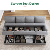 HONBAY Convertible Sectional Sofa Set with Storage Seat U Shaped Sectional Couch with Reversible Chaise Sleeper Sectional Couch Bed for Living Room, Light Grey HONBAY