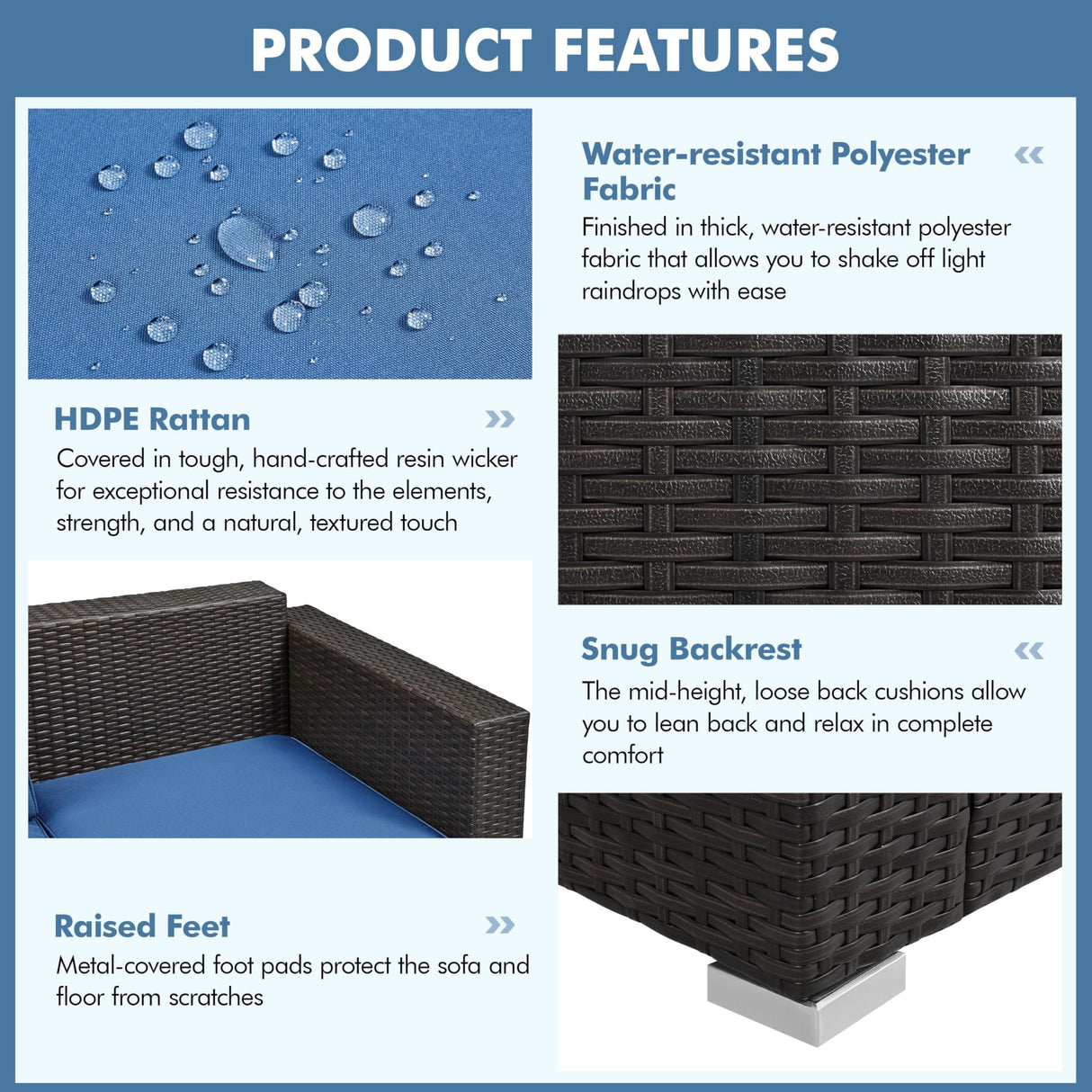 Yaheetech 3-Seat Patio Wicker Sofa, Outdoor Rattan Couch with Furniture Cover, Deep Seat High Back with Cushions & Throw Pillows for Deck/Porch/Balcony/Yard, Brown/Dark Blue Yaheetech