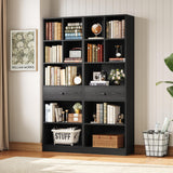 IRONCK Bookcase and Bookshelves, 70" Tall Bookshelf Floor Standing 6 Tiers Display Storage Shelves, Book Shelf with Drawers for Home Office, Living Room, Bedroom, Library, Black IRONCK