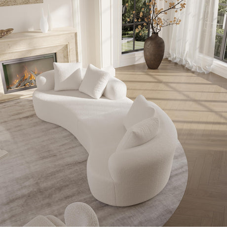 Olodumare 106.7" Modern Curved Oversized Sectional Sofa, Minimalist Modular Cloud Couch with 4 Throw Pillows, Luxury 4-Seater Extra Deep & Wide Seat Sofa in Soft Teddy Fabric, Cream White Olodumare