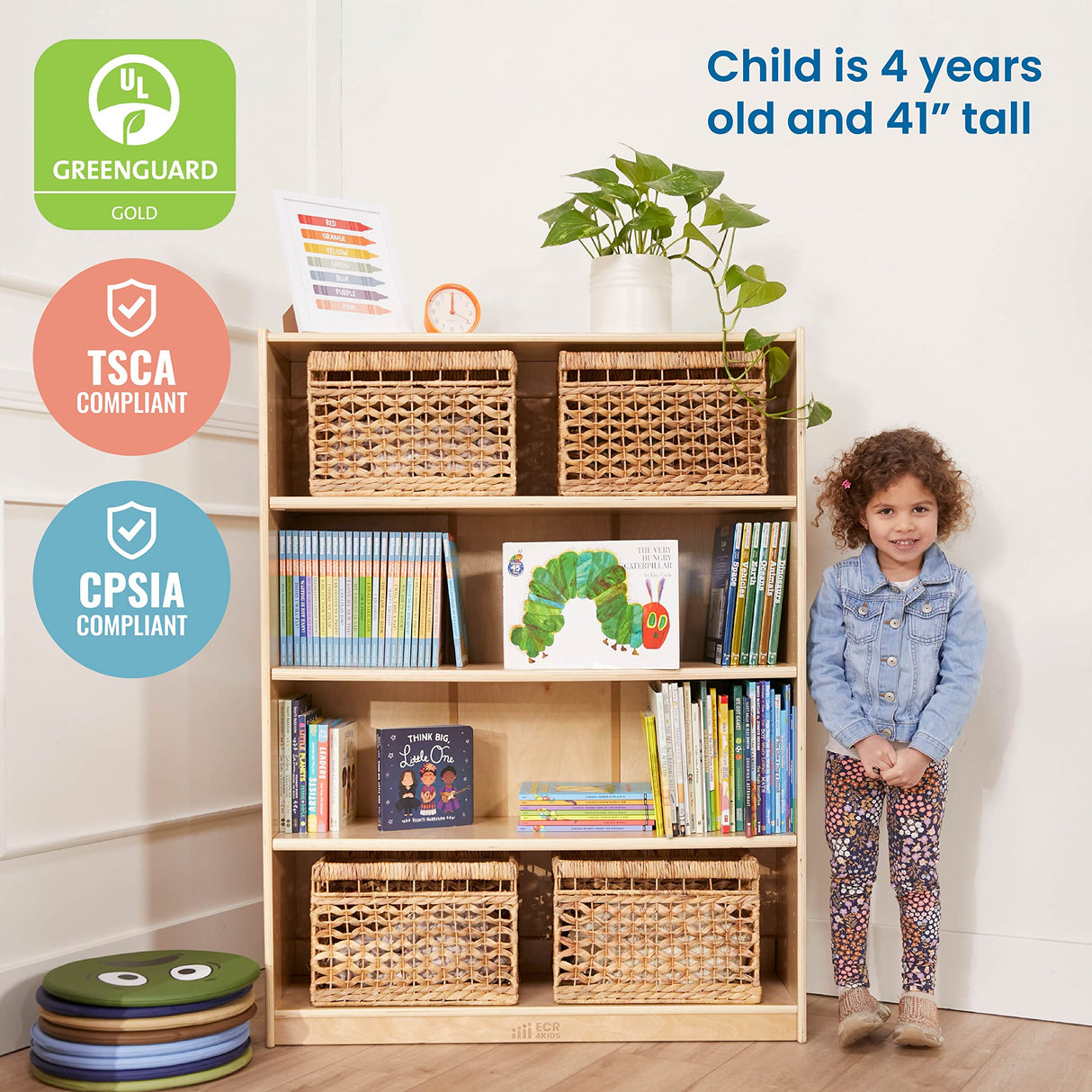 ECR4Kids Classic Bookcase, 48in, Adjustable Shelves, Natural ECR4Kids