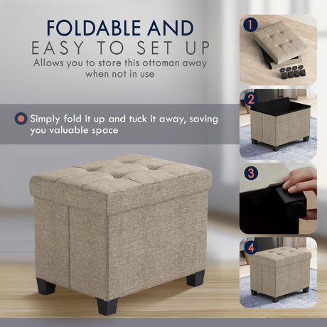 Ornavo Home Storage Ottoman Small Rectangle Ottoman with Legs, Foot Rest Stool Seat, Load up to 600 LB, for Living Room, Bedroom, Home Office, Dorm - 12 x 16 x 12, Tan Ornavo Home