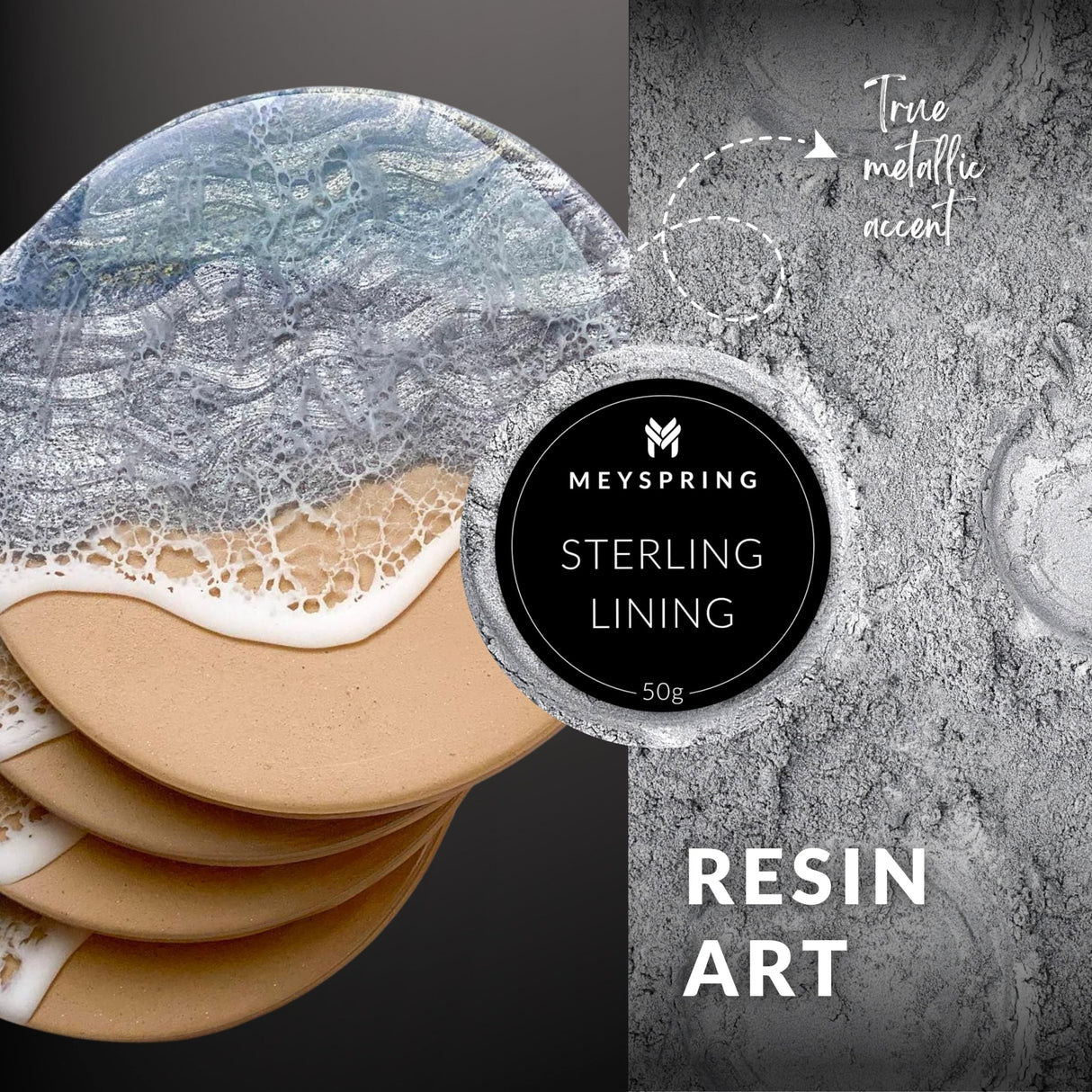 MEYSPRING Sterling Lining - True Metallic Pigment for Epoxy, Casting & UV Resin - Silver Metallic Pigment Powder for Resin Art & Makeup MEYSPRING