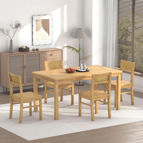 Orweiin Solid Wood Dining Table Set for 4, 43.3" Dining Table with Chairs Set, Kitchen Dining Table Set with Woven Rattan Backs, Farmhouse Solid Wood Table and Chairs, Natural Orweiin
