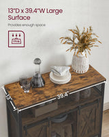 VASAGLE Buffet Cabinet, Storage Cabinet, Sideboard with 2 Sliding Barn Doors, Adjustable Shelves, 13 x 39.4 x 31.5 Inches, for Living Room, Rustic VASAGLE