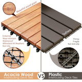 PrimeZone 54 PCS Solid Acacia Wood Interlocking Patio Deck Tiles - 12" x 12" Indoor Outdoor Waterproof Flooring Tiles for Balcony, Backyard, Garden & Poolside, All Weather Use, Natural Wood PrimeZone