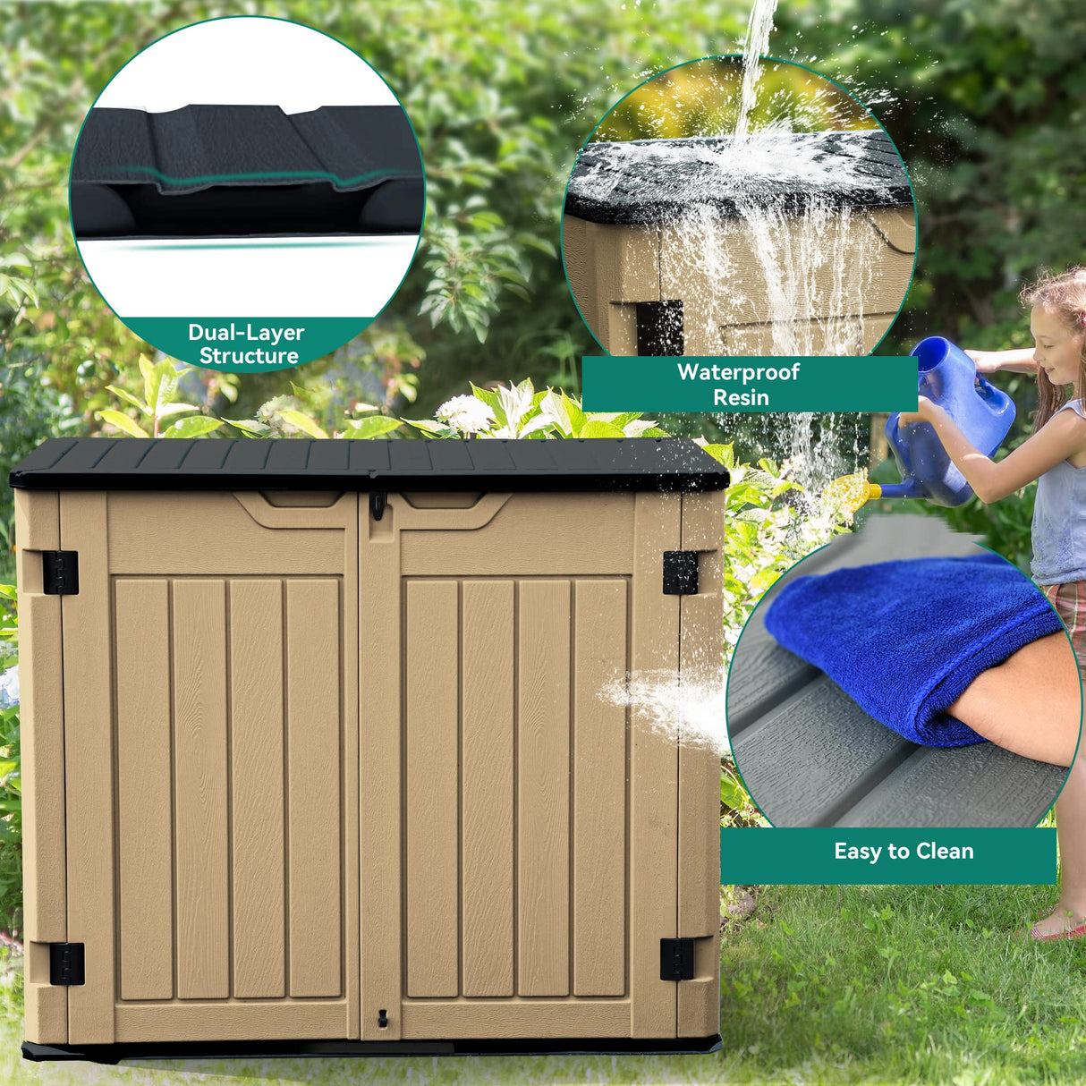 YITAHOME Outdoor Horizontal Storage Sheds w/o Shelf, 35 Cu Ft Lockable Resin Waterproof Shed, Ideal for Garden Tools, Easy to Assemble, Brown YITAHOME