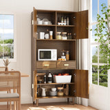 Smuxee 70.87" Walnut Kitchen Pantry Cabinet, Tall Food Pantry Cabinet with Line Groove Design, Kitchen Hutch with Microwave Stand for Dining Room Living Room Smuxee