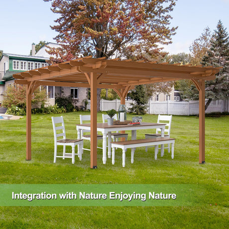 Outdoor Pergola 10x12 FT Wooden Pergola Gazebo - 100% Sturdy Solid Wood Outdoor Gazebo for Backyard, Patio, Deck, Lawn Backyard Pergola Waterproof & Windproof Outdoor Garden Shelter for Year-Round Use RocVanc