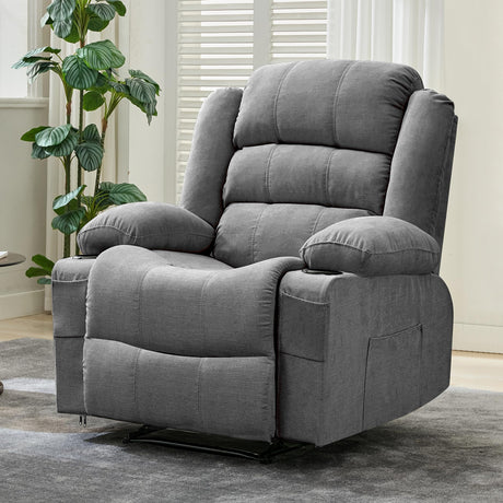 GarveeHome Wide Manual Recliner Chair for Adults – Widen Oversize Overstuffed Breathable Fabric Lounge Chair with 3 Angle Modes 2 Cup Holders Side Pockets GarveeHome