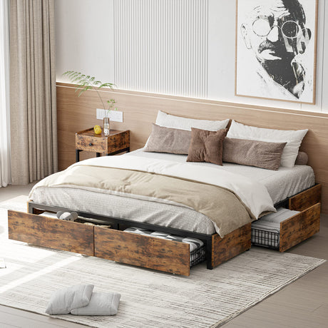 LIKIMIO Heavy-Duty Queen Bed Frame with 4 Storage Drawers – Sturdy, Noise-Free, No Box Spring Required LIKIMIO
