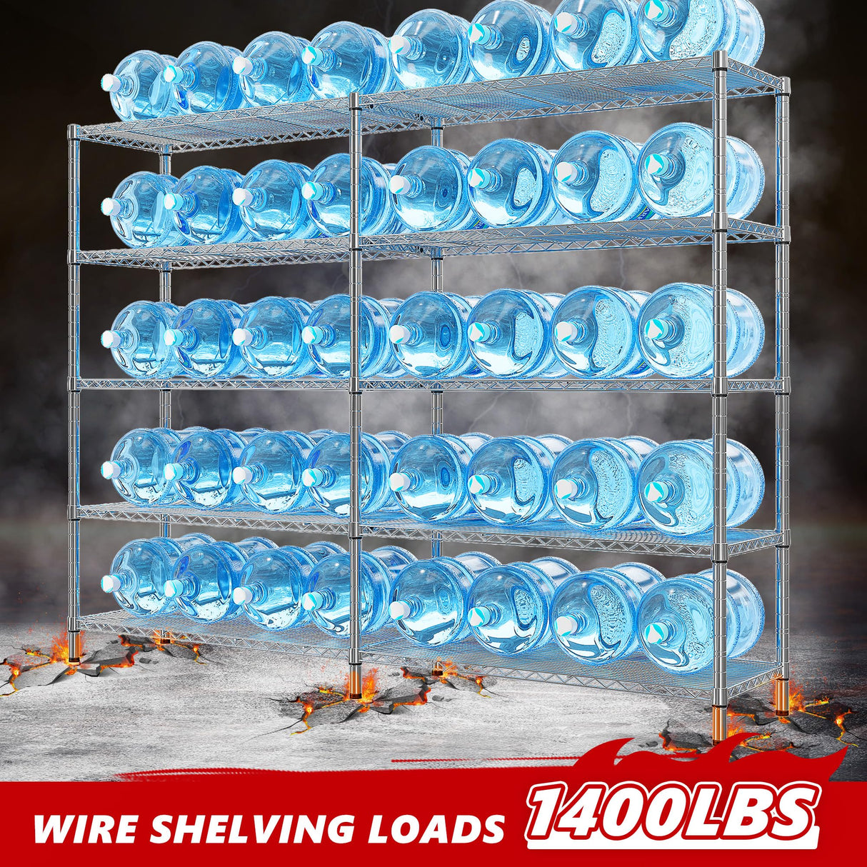 REIBII 58" W Storage Shelves Wire Shelving Load 1400LB Metal Shelves for Storage 5 Tier Heavy Duty Shelving Unit with Shelf Adjustable Garage Shelving Rack Pantry Kitchen 58" W x 59" H x 13.8" D REIBII