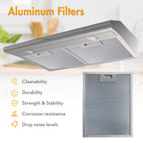 FIREGAS Under Cabinet Range Hood 30 inch, Ducted/Ductless Convertible Kitchen Hood Over Stove Vent, LED Light, 3 Speed Exhaust Fan, Reusable Aluminum Filters, Push Button, with Charcoal Filter FIREGAS