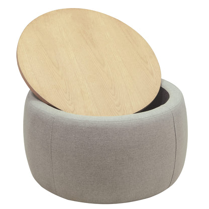 Modern Round Storage Ottoman with Wooden Lid,Circle Ottoman Handmade Ottoman Coffee Table,End Table & Footstool for Living Room (Light Gray)