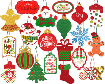Giiffu Christmas Gift Tags (80-Pack) - Holiday Present Tags with Untied Strings, 20 Assorted Glitter Designs - Xmas Name Labels for DIY Wrapping & Presents