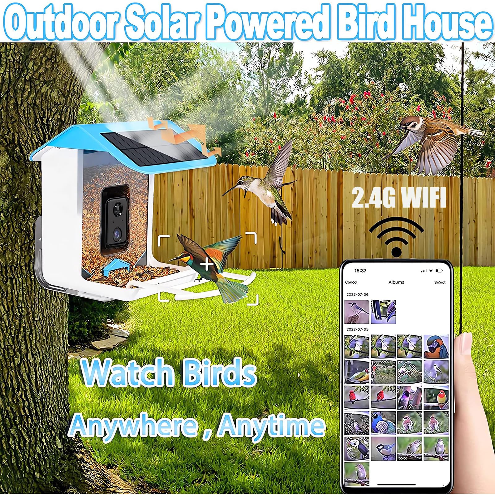 Smart Bird Feeder with Camera, Free AI Forever,1080P HD 2.4G WiFi Bird Camera Feeder & Solar Panel, App Notify When Birds Detected, Bird House with - WoodArtSupply