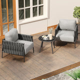 EAST OAK 3-Piece Patio Furniture Set | Armchairs & Coffee Table | Outdoor Furniture with Cushions | Deep Seating Modern Conversation Set | Garden, Porch, Balcony & Backyard | Misty Grey EAST OAK