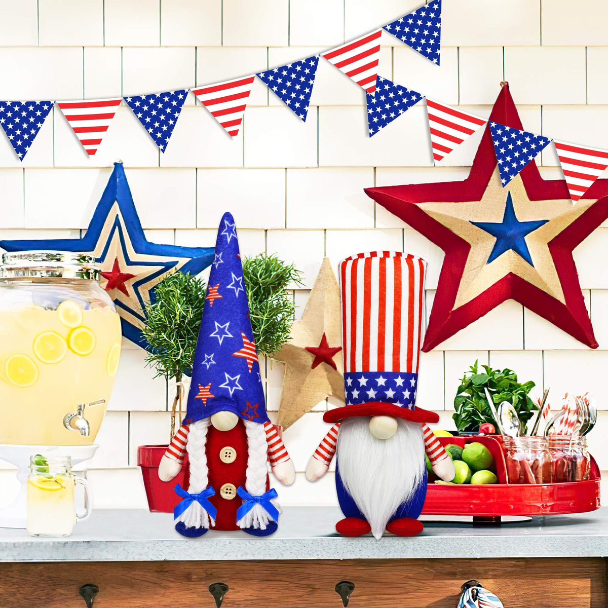 4th of July Patriotic Gnome Decorations, 2 PCS Handmade Mr & Mrs USA Swedish Tomte Gnomes Plush Table Ornaments Gift for Independence Day Memorial Day Presidents Day Veterans Day Armed Forces Day HALOGATE