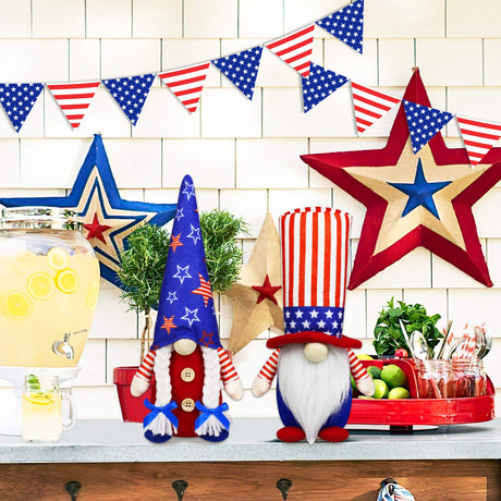 4th of July Patriotic Gnome Decorations, 2 PCS Handmade Mr & Mrs USA Swedish Tomte Gnomes Plush Table Ornaments Gift for Independence Day Memorial Day Presidents Day Veterans Day Armed Forces Day HALOGATE