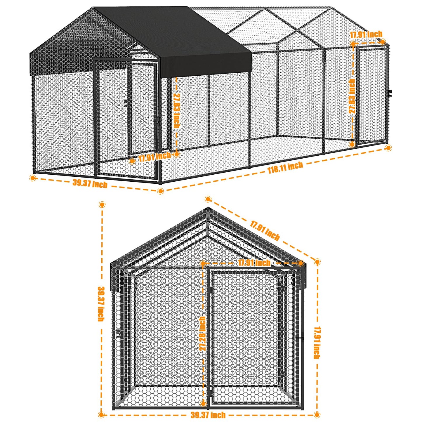 Large Metal Chicken Coop 120"×40"×40" Heavy Duty Chicken Run Hen House with Waterproof Anti-UV Cover for Outdoor Chicken Pens with Chicken Swing - WoodArtSupply