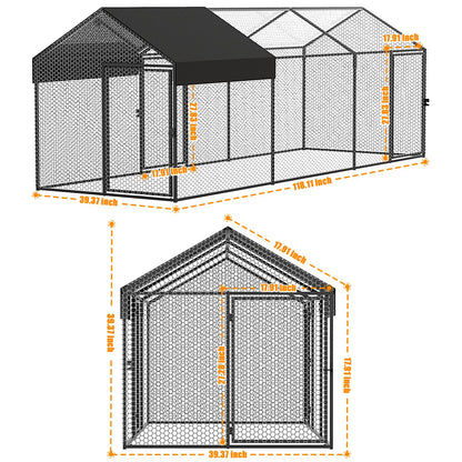 Large Metal Chicken Coop 120"×40"×40" Heavy Duty Chicken Run Hen House with Waterproof Anti-UV Cover for Outdoor Chicken Pens with Chicken Swing - WoodArtSupply