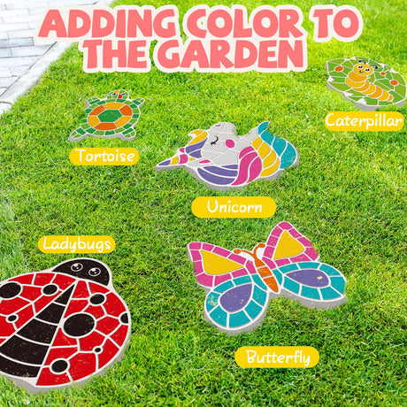 Stepping Stones Painting Kit for Kids Ages 4-12 - 5 Pack Paint Your Own Garden Stones with Butterfly, Unicorn & Ladybug Designs, Outdoor Art & Craft Activity Set, Creative Summer Gift for Boys & Girls Hdsahdok