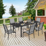 BUPPLEE 38"-84" Extendable Outdoor Dining Table Set for 4-8 Person, Rectangular Outdoor Furniture Adjustable Table & 6Pcs Textilene Chairs for Porch,Backyard, Garden, Poolside and Deck-7 Piece Grey BUPPLEE