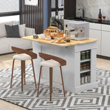 SILKYDRY Kitchen Island with Drop Leaf, Rubber Wood Top Breakfast Bar, Storage Cabinet with 2 Drawers, Adjustable Shelves, Spice Racks, Stationary Island Table for Dining Room, White SILKYDRY
