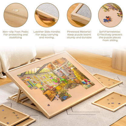 Lavievert Adjustable Jigsaw Puzzle Board with 4 Sorting Trays & Cover, 6-Tilting-Angle Puzzle Easel with PU Handle for Adults, Portable Wooden Puzzle Table with Non-Slip Surface for Up to 150 - WoodArtSupply