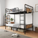Jocoevol Metal Bunk Bed Twin Over Twin, Industrial Bunkbeds Heavy Duty Bed with Safety Guard Rails and Space-Saving Design, Steel Bed for School, Bedroom (Vintage Brown) Jocoevol