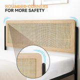 GAOMON Full Metal Bed Frame with Curved Rattan Headboard and Wooden Footboard,Modern Platform Bed Frame with Underbed Storage Space,Noiseless,No Spring Box Needed, Oak GAOMON