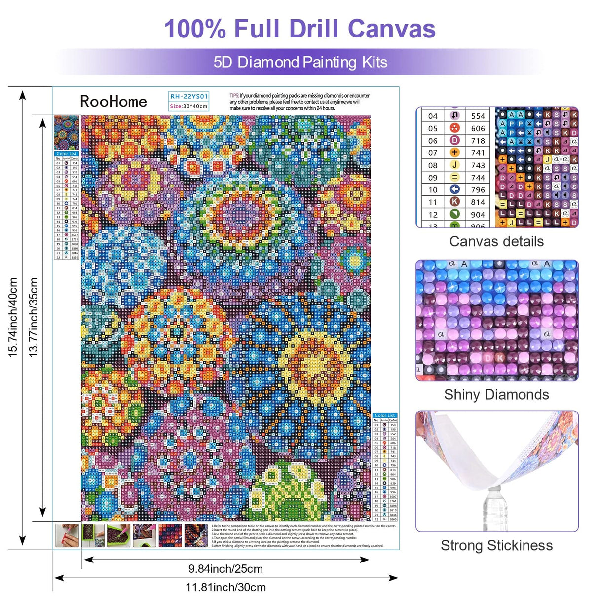 Colourful Artistry DIY 5D Diamond Painting by Number Kits -Mandala Stones Diamond Crystal Gem Art Painting with Full Drill Round Diamond - Perfect for Home Wall Decor Birthday Gifts for Women ROOHOME