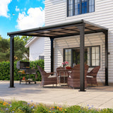 Pamapic 10 * 10FT Wall Mounted Gazebo,4*4 Inch Thickened Pillars & Enlarged Base,Outdoor Hardtop Lean to Pergola,UV Resistant Polycarbonate Roof,Aluminum Frame Pergola,Outdoor Patio Awnings for Lawn Pamapic
